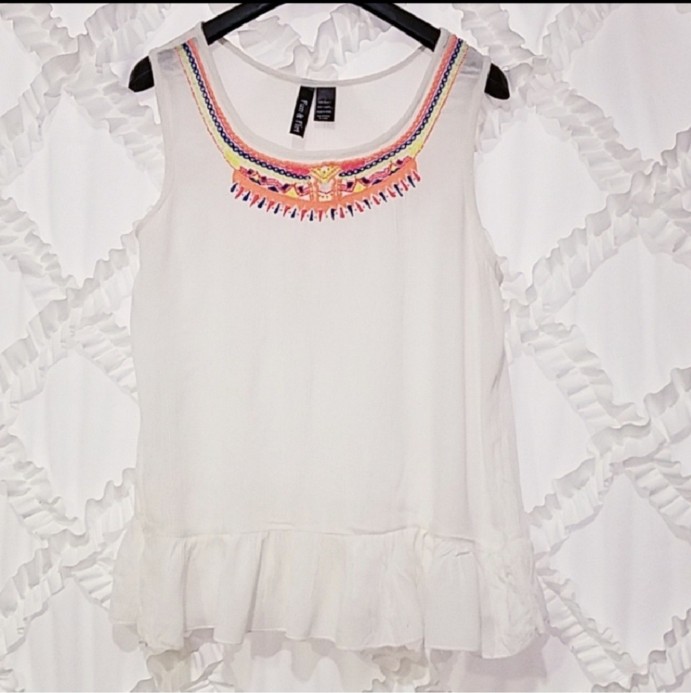 Fun & Flirt Boho Ruffle Embroidered Tank S